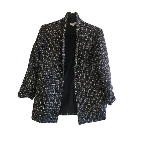 Nanette Lepore NWT tweed open front black and gold blazer Size small - Picture 1 of 8